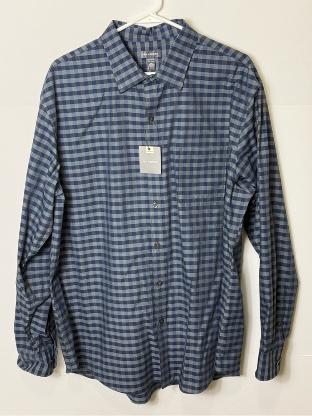 Van Heusen Navy and Gray Check Long-Sleeve Button-Up Shirt